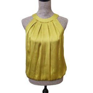Calvin Klein Womens Metallic Gold Yellow Pleated Halter Evening Halter Top Small